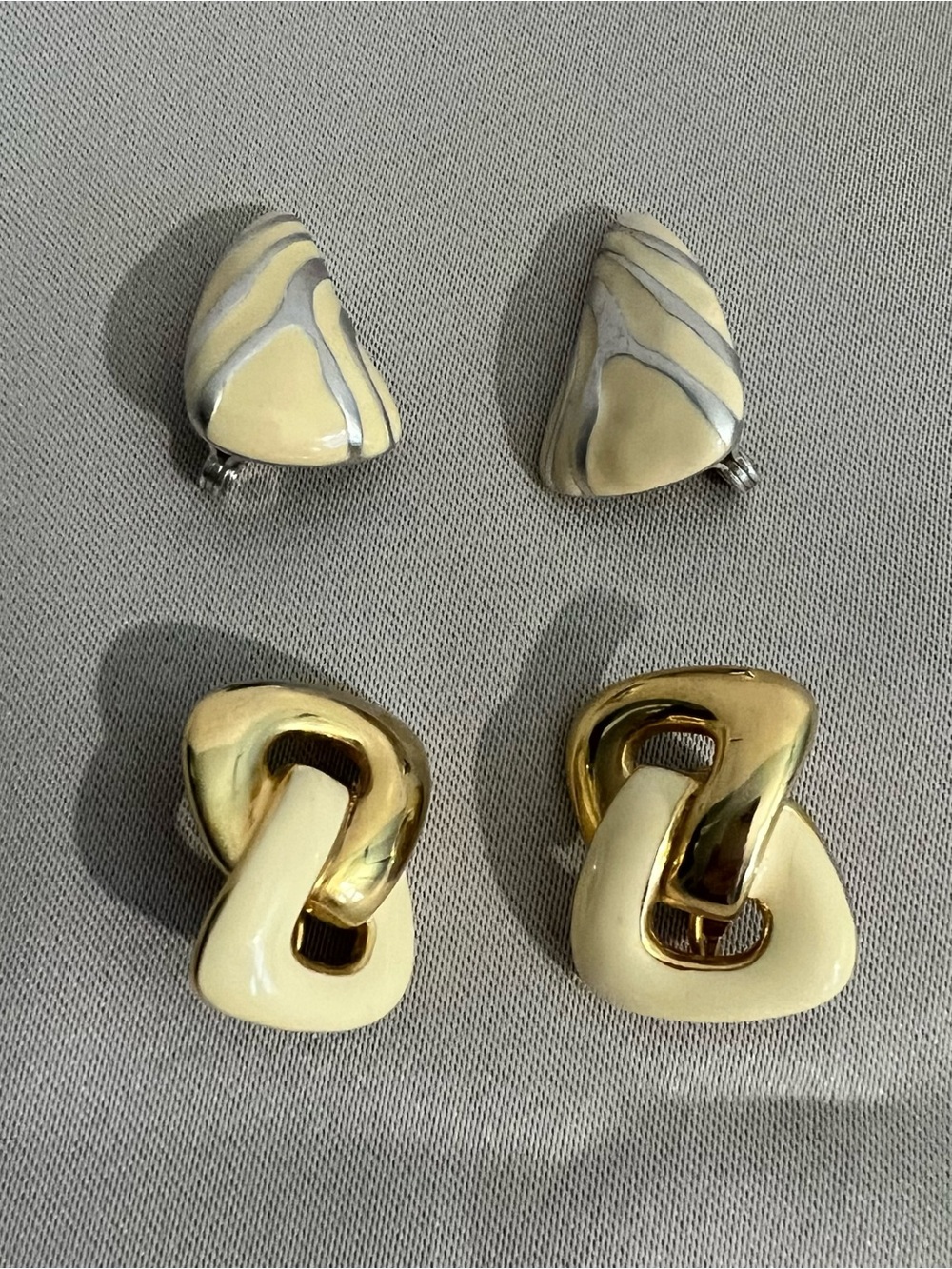 Monet Cream and Gold Linked Clip-On Earrings - Women Jewelry